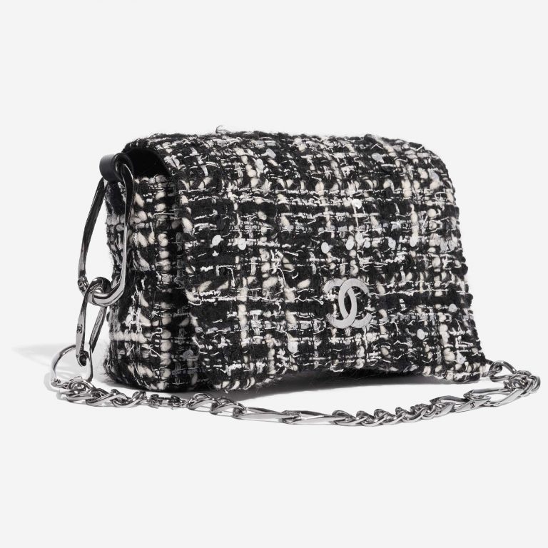 Pre-owned Chanel bag Vintage Flap Small Tweed Black / White Black, White Side Front | Sell your designer bag on Saclab.com