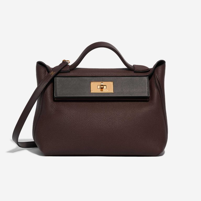 Pre-owned Hermès bag 24/24 29 Togo / Swift Rouge Sellier / Black / Havane Black, Brown Front | Sell your designer bag on Saclab.com