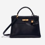 Pre-owned Hermès bag Kelly 32 Box Bleu Marine Dark blue Front | Sell your designer bag on Saclab.com