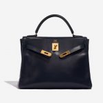 Pre-owned Hermès bag Kelly 32 Box Bleu Marine Dark blue Front Open | Sell your designer bag on Saclab.com