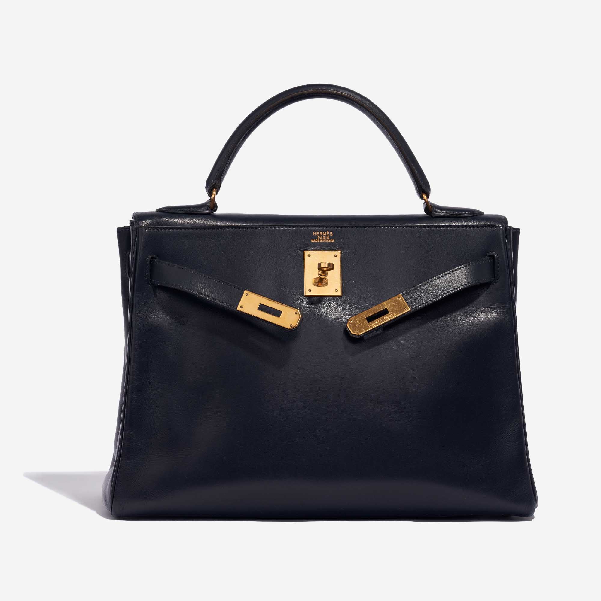 Pre-owned Hermès bag Kelly 32 Box Bleu Marine Blue Front Open | Sell your designer bag on Saclab.com