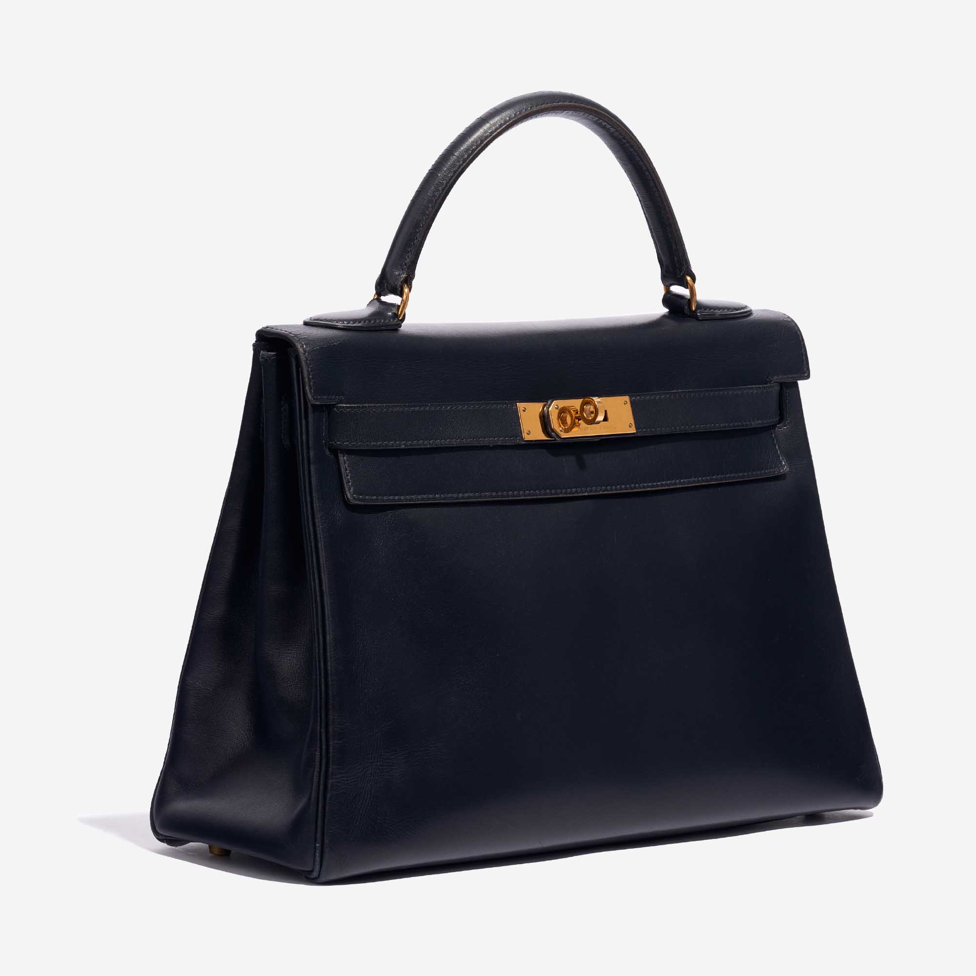 Pre-owned Hermès bag Kelly 32 Box Bleu Marine Blue Side Front | Sell your designer bag on Saclab.com