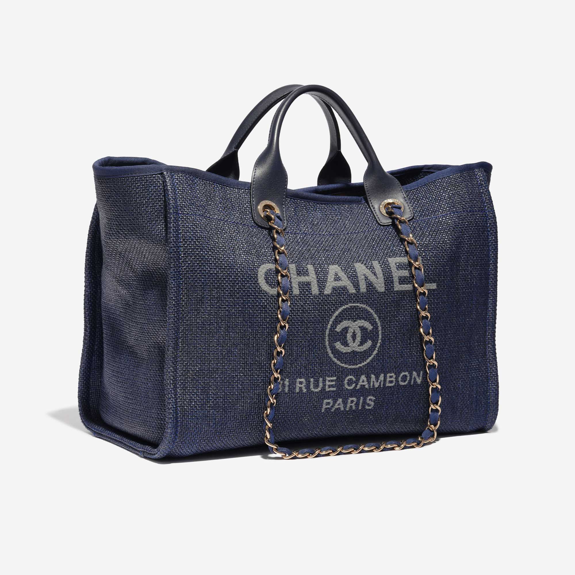 Pre-owned Chanel bag Deauville Medium Fabric Blue Blue Side Front | Sell your designer bag on Saclab.com