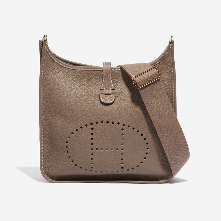 Pre-owned Hermès bag Evelyne 29 Clemence Etoupe Brown Front | Sell your designer bag on Saclab.com