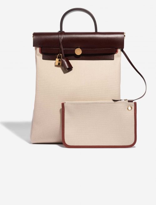 Pre-owned Hermès bag Herbag Backpack Toile Beton / Rouge Sellier Grey Front | Sell your designer bag on Saclab.com