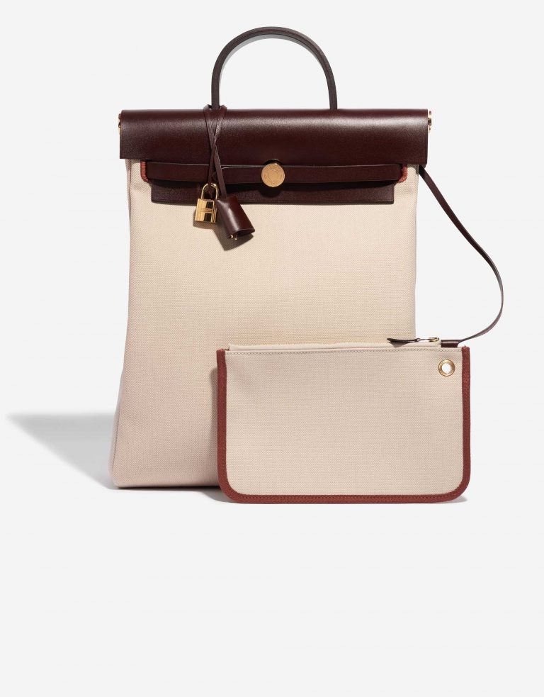 Pre-owned Hermès bag Herbag Backpack Toile Beton / Rouge Sellier Grey Front | Sell your designer bag on Saclab.com