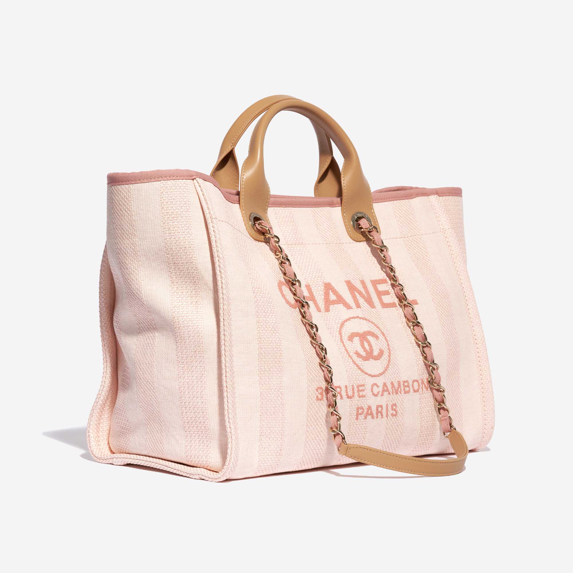 Pre-owned Chanel bag Deauville Medium Canvas Pink Pink, Rose Side Front | Sell your designer bag on Saclab.com