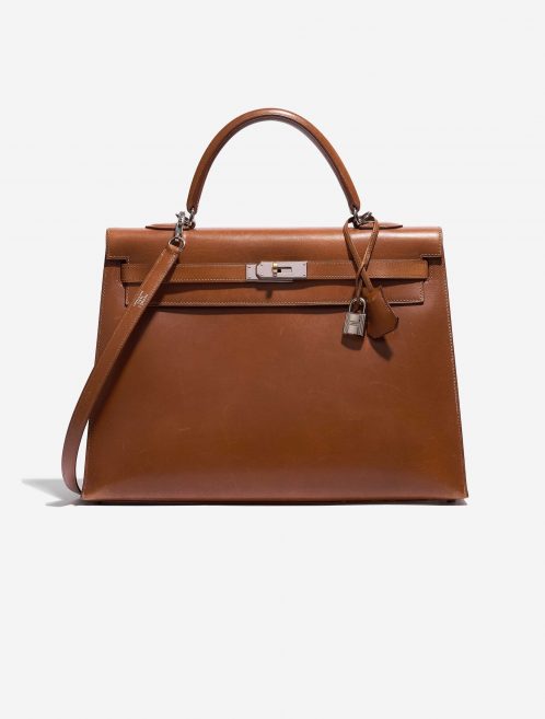 Pre-owned Hermès bag Kelly 35 Box Fauve Brown Front | Sell your designer bag on Saclab.com