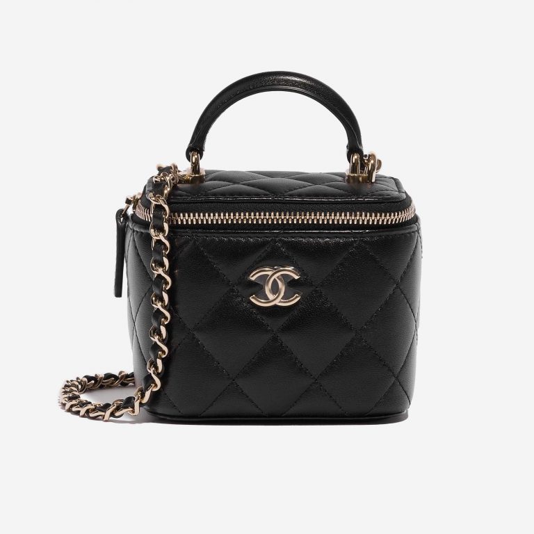 Pre-owned Chanel bag Vanity Case Small Lamb Black Black Front | Sell your designer bag on Saclab.com