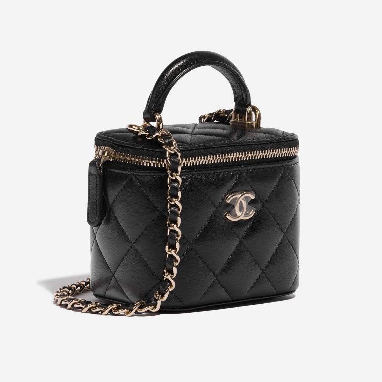 Pre-owned Chanel bag Vanity Case Small Lamb Black Black Side Front | Sell your designer bag on Saclab.com