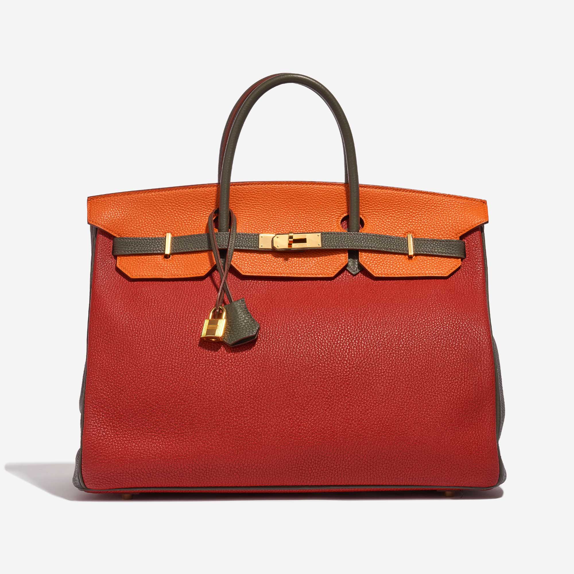 Gebrauchte Hermès Tasche Birkin 40 HSS Togo Orange H / Olive / Vermillon Multicolour, Orange, Rot Front | Verkaufen Sie Ihre Designer-Tasche auf Saclab.com