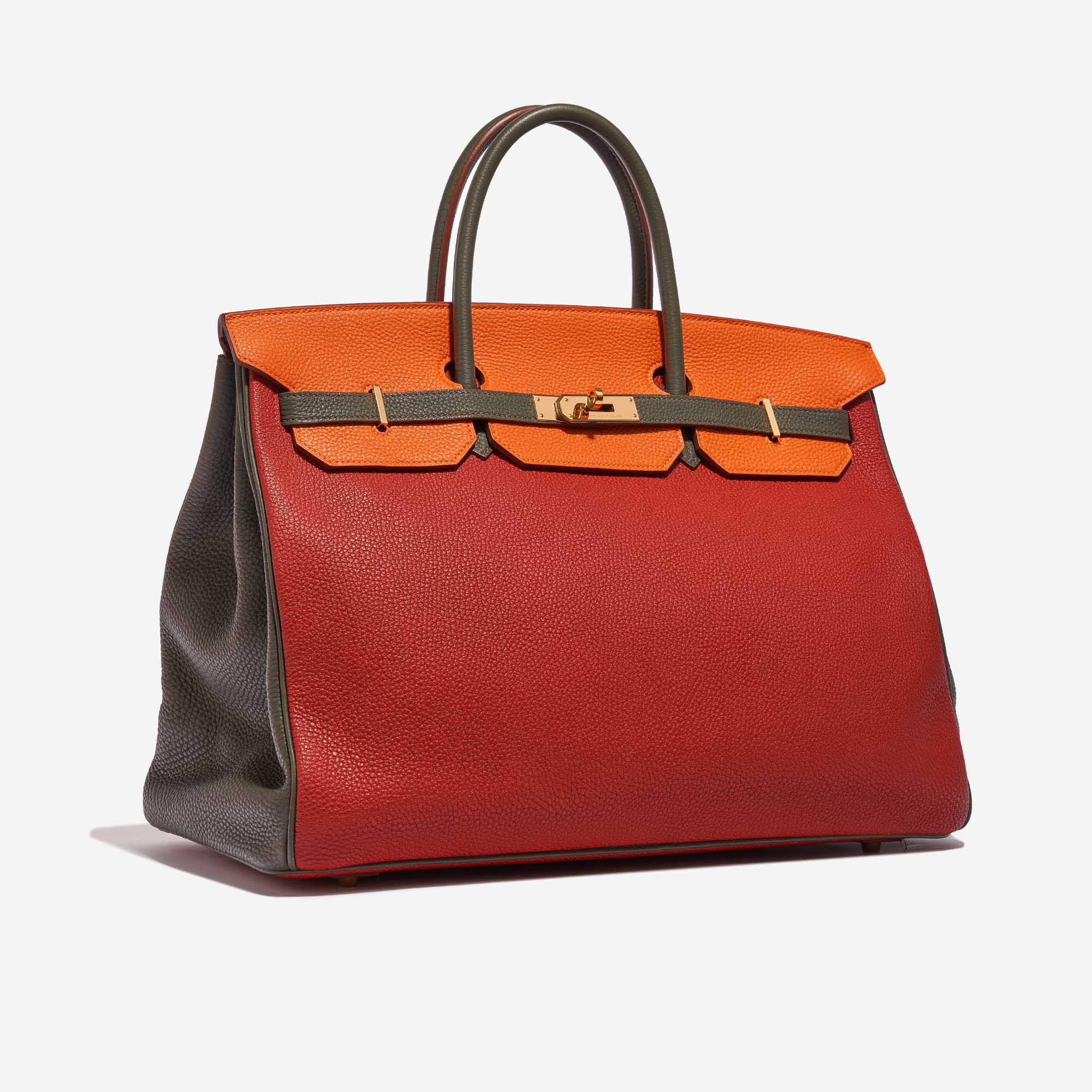 Pre-owned Hermès bag Birkin 40 HSS Togo Orange H / Olive / Vermillon Multicolour, Orange, Red Side Front | Sell your designer bag on Saclab.com