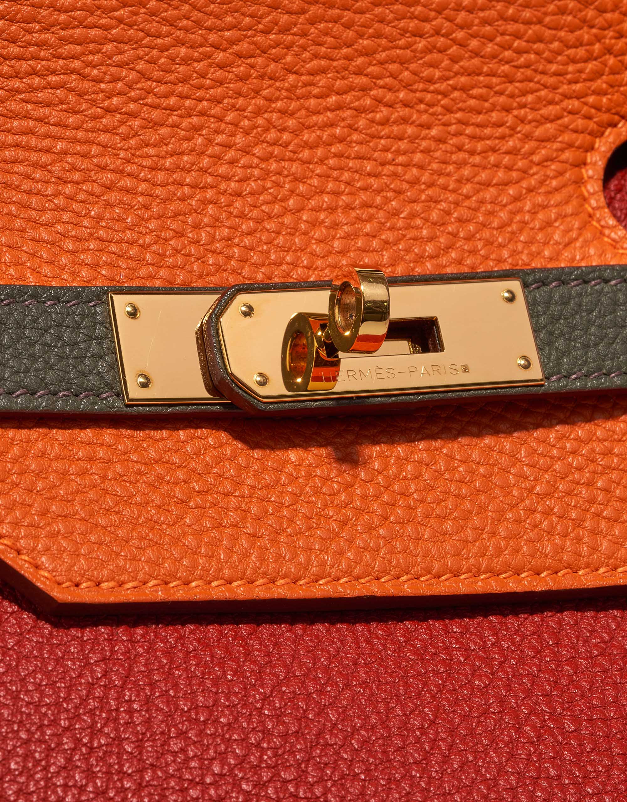 Pre-owned Hermès bag Birkin 40 HSS Togo Orange H / Olive / Vermillon Multicolour, Orange, Red Closing System | Sell your designer bag on Saclab.com