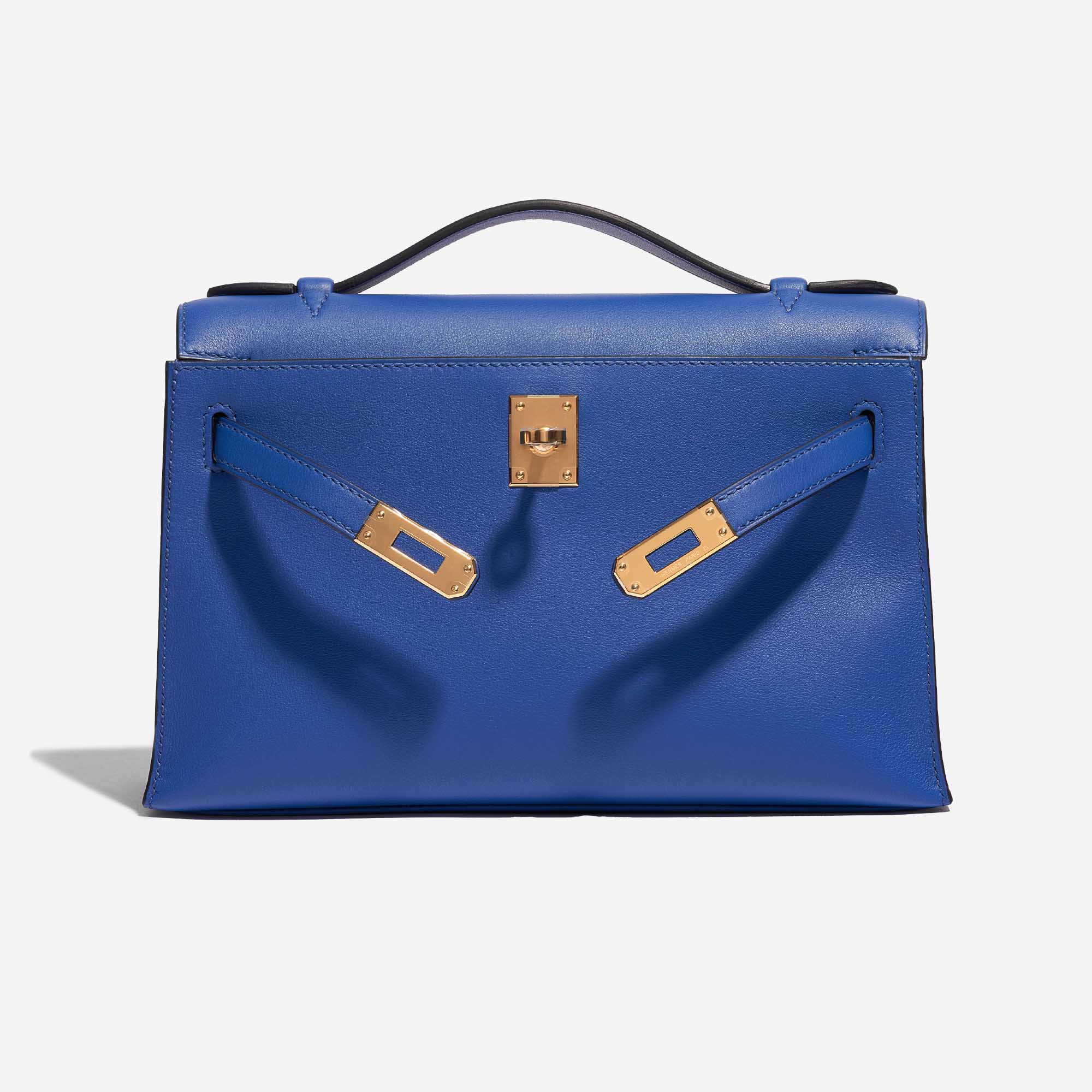 Pre-owned Hermès Tasche Kelly Pochette Swift Blue de France Blue Front Open | Verkaufen Sie Ihre Designer-Tasche auf Saclab.com