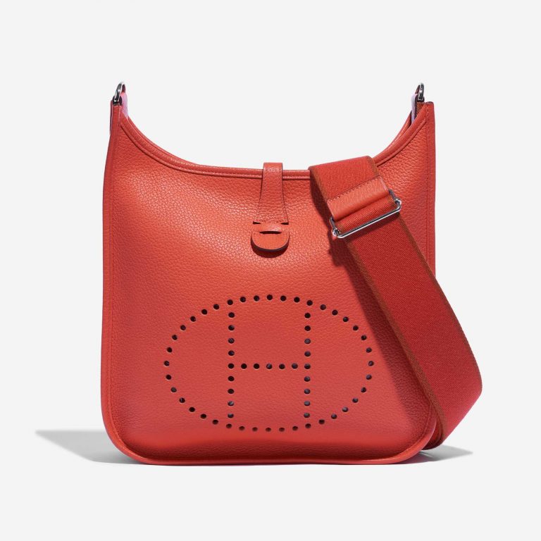 Pre-owned Hermès bag Evelyne 29 Clemence Rouge Pivoine Orange Front | Sell your designer bag on Saclab.com