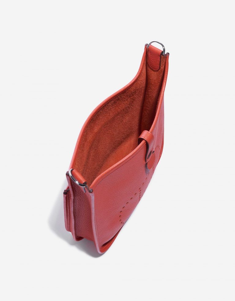 Gebrauchte Hermès Tasche Evelyne 29 Clemence Rouge Pivoine Orange Innenseite | Verkaufen Sie Ihre Designer-Tasche auf Saclab.com