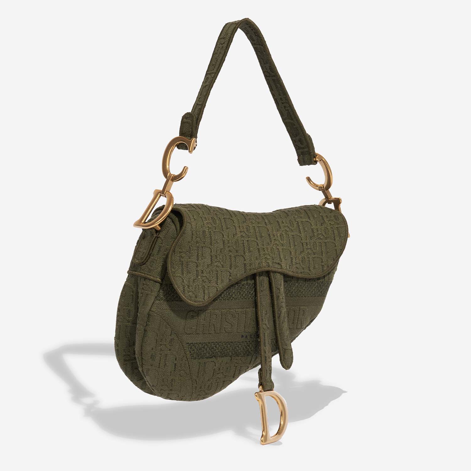 Pre-owned Dior bag Saddle Medium Canvas Green Green Side Front | Sell your designer bag on Saclab.com