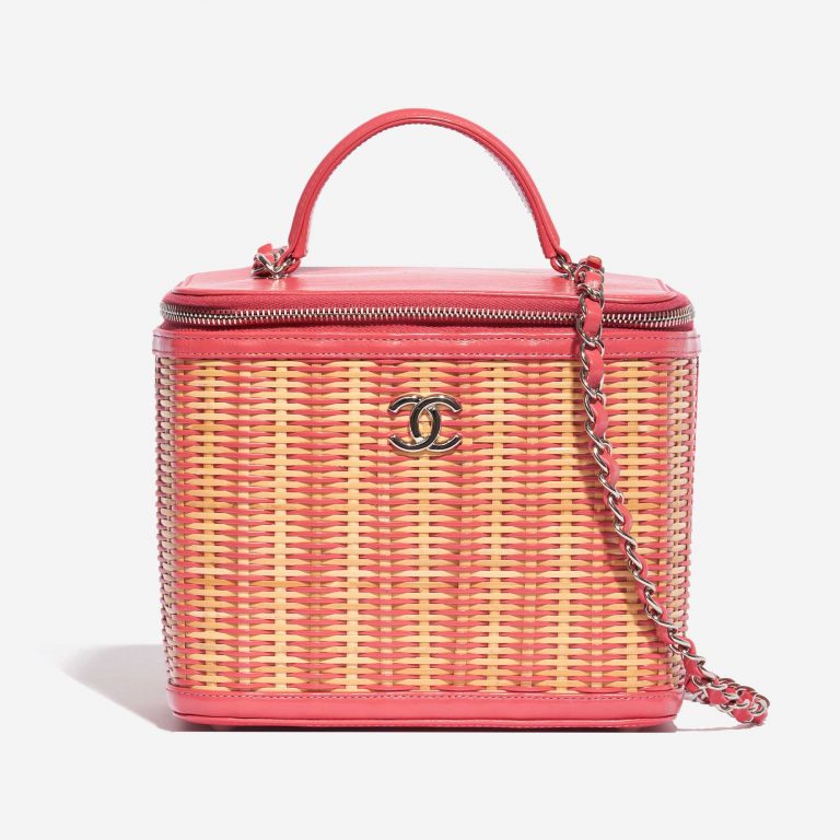 Pre-owned Chanel bag Vanity Medium Calf / Wicker Pink Beige, Pink Front | Sell your designer bag on Saclab.com