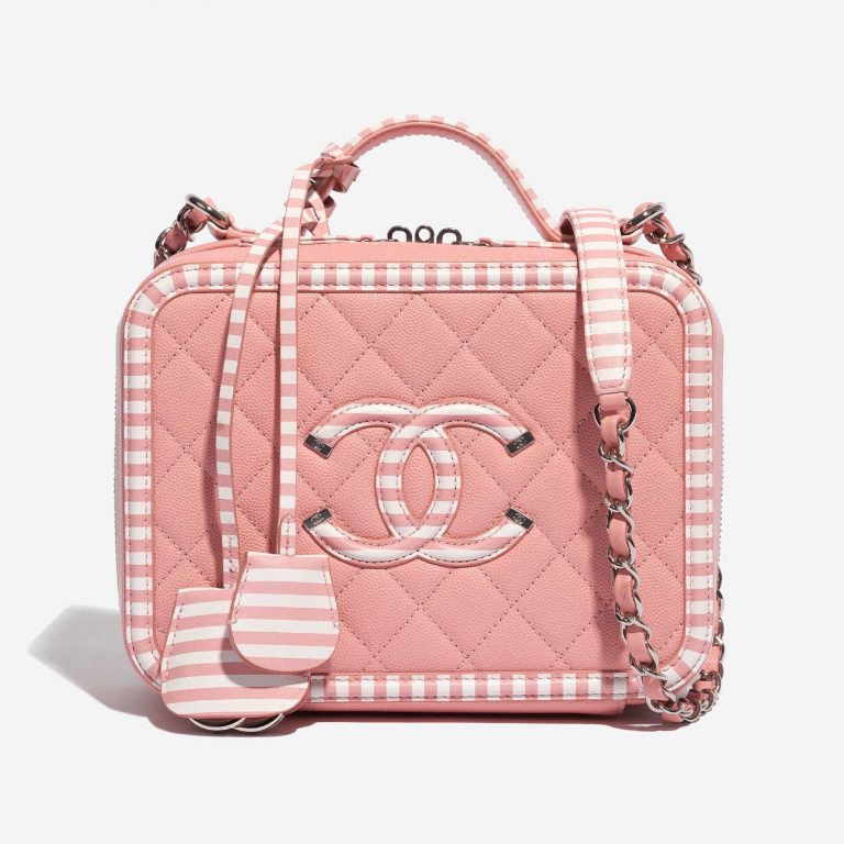 Pre-owned Chanel bag Vanity Large Caviar Rose / White Rose, White Front | Sell your designer bag on Saclab.com