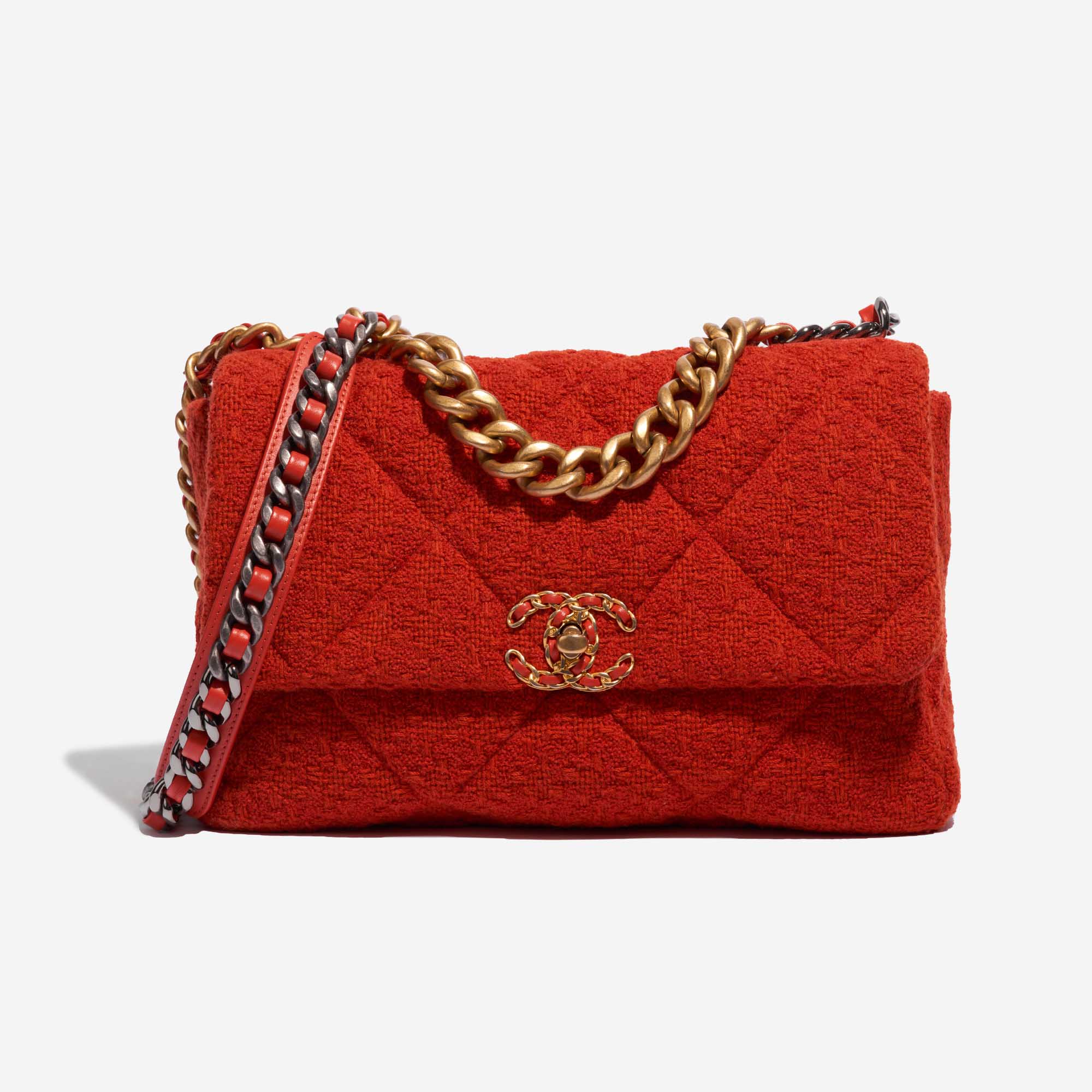 Pre-owned Chanel bag 19 Flap Bag Large Wool Red Red Front | Sell your designer bag on Saclab.com