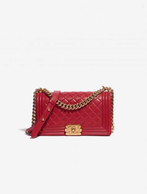 Pre-owned Chanel bag Boy New Medium Lamb Red Red Front | Sell your designer bag on Saclab.com