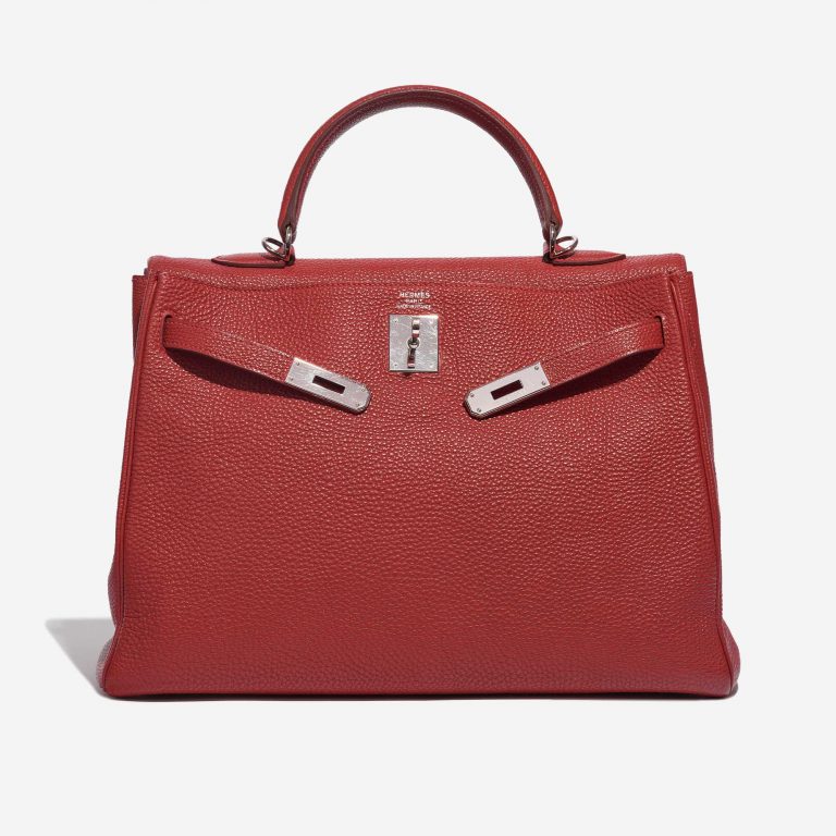 Pre-owned Hermès bag Kelly 35 Clemence Rouge Piment Red Front Open | Sell your designer bag on Saclab.com