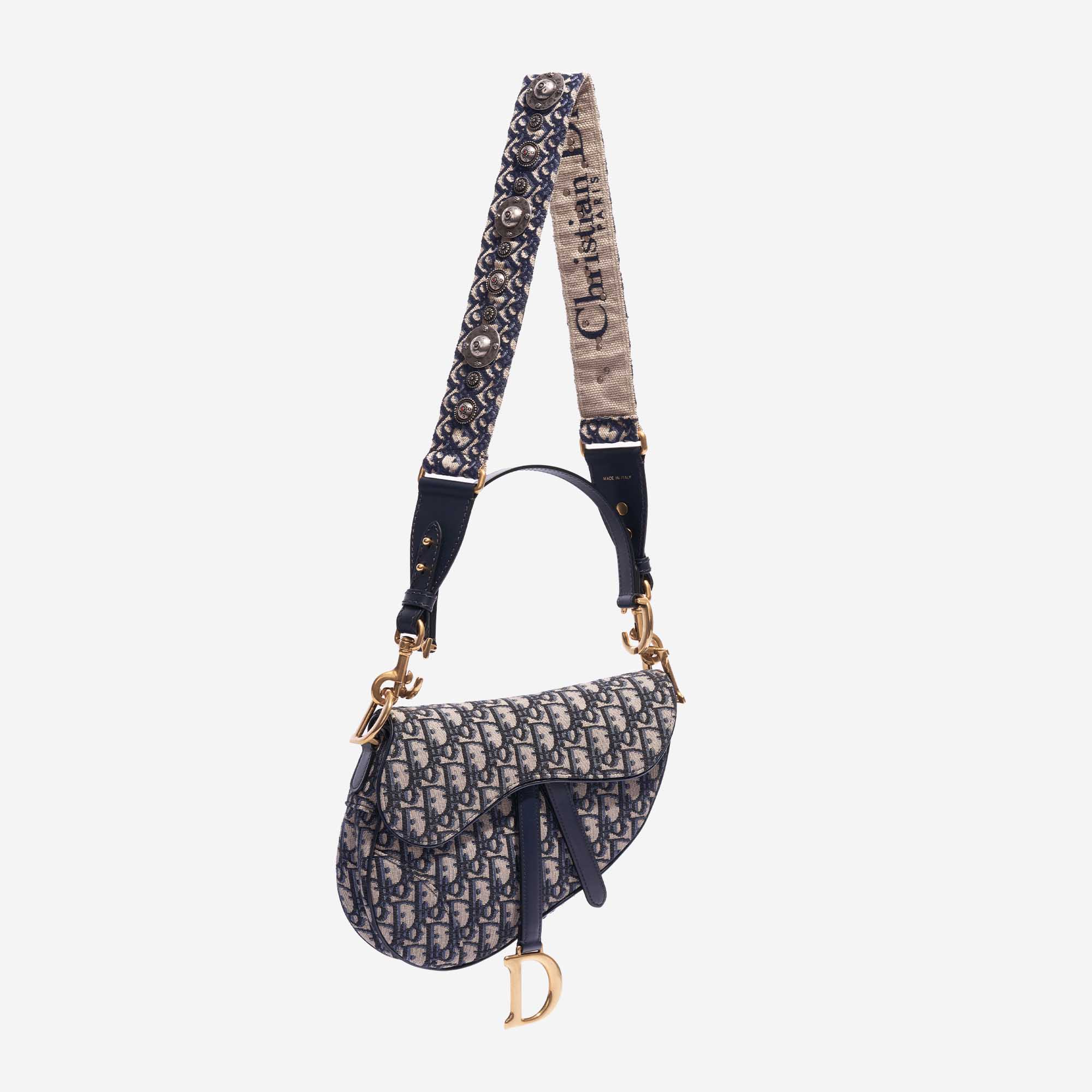 Sac Dior d'occasion épaule bandoulière Broderie Oblique Bleu Côté Front | Vendez votre sac de créateur sur Saclab.com