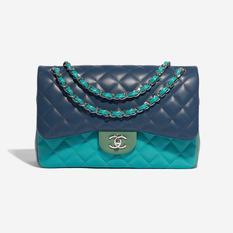 Pre-owned Chanel bag Timeless Jumbo Lamb Green / Turquoise / Blue Blue, Multicolour Front | Sell your designer bag on Saclab.com