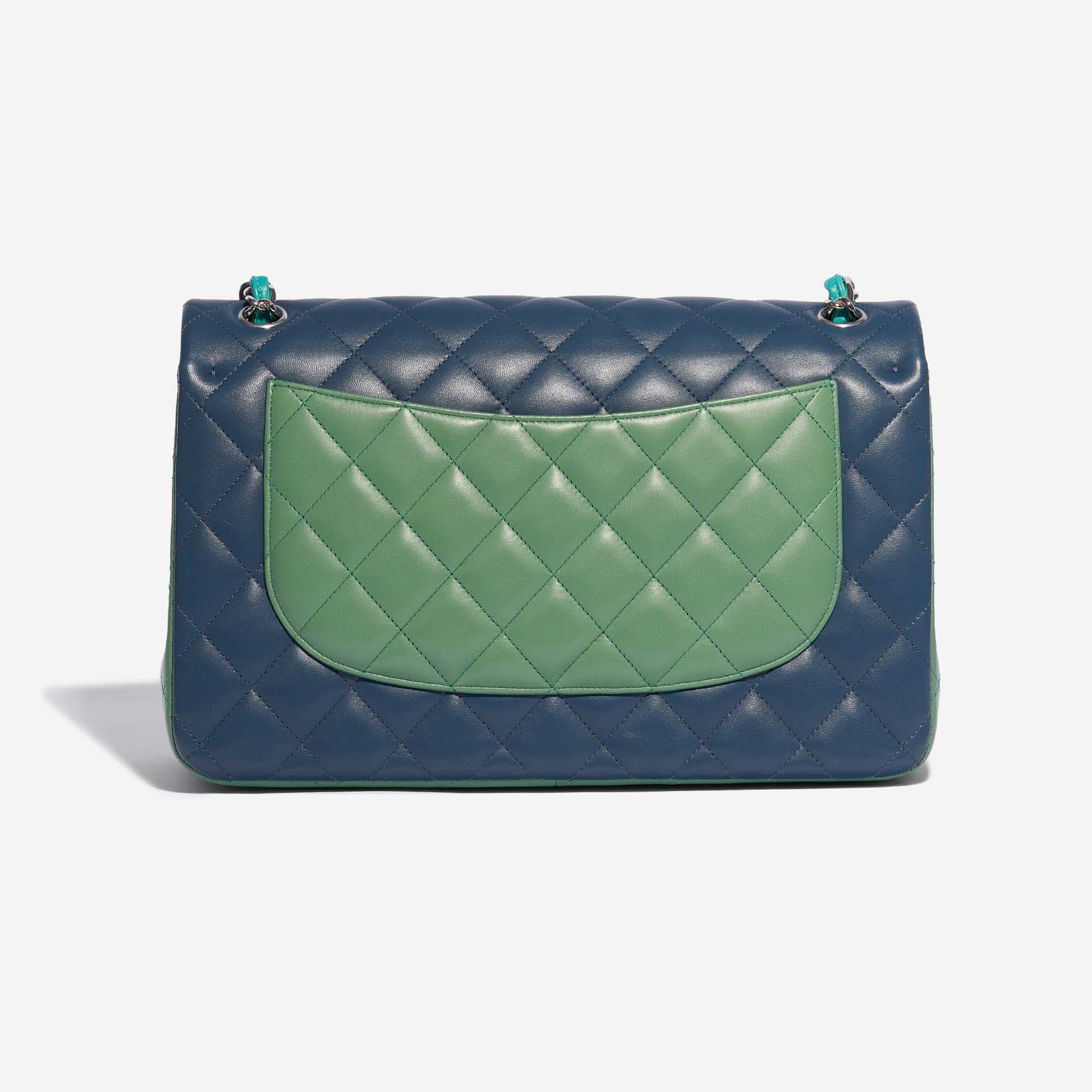 Pre-owned Chanel bag Timeless Jumbo Lamb Green / Turquoise / Blue Blue, Multicolour Back | Sell your designer bag on Saclab.com