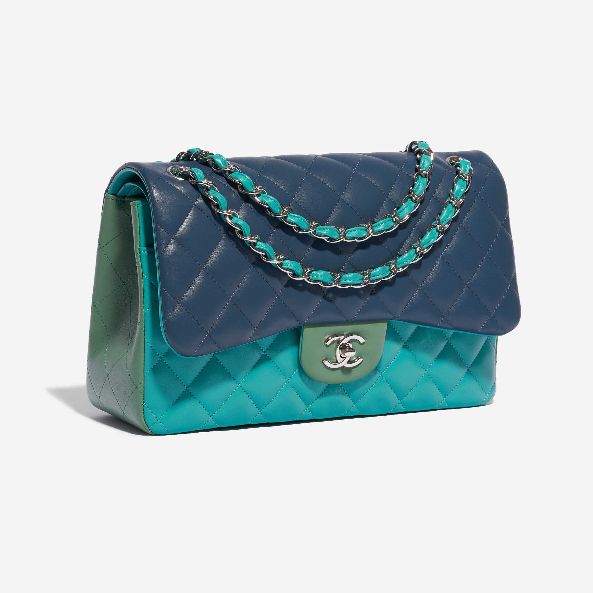 Sac Chanel d'occasion Timeless Jumbo Lamb Green / Turquoise / Blue Blue, Multicolore Side Front | Vendez votre sac de créateur sur Saclab.com