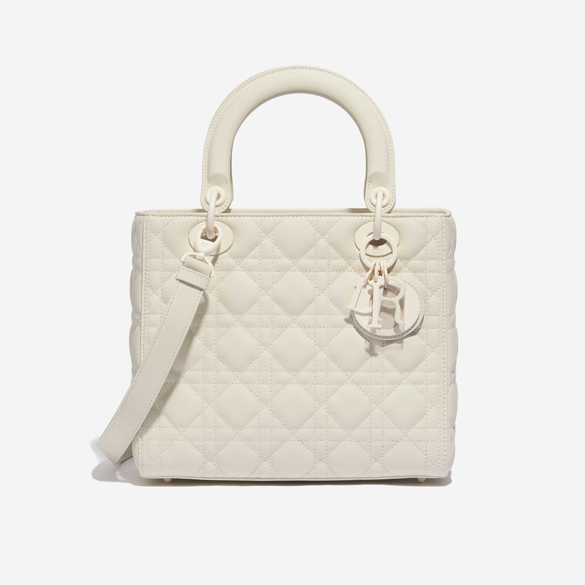 Pre-owned Dior bag Lady Medium Lamb Cream Beige Front | Sell your designer bag on Saclab.com