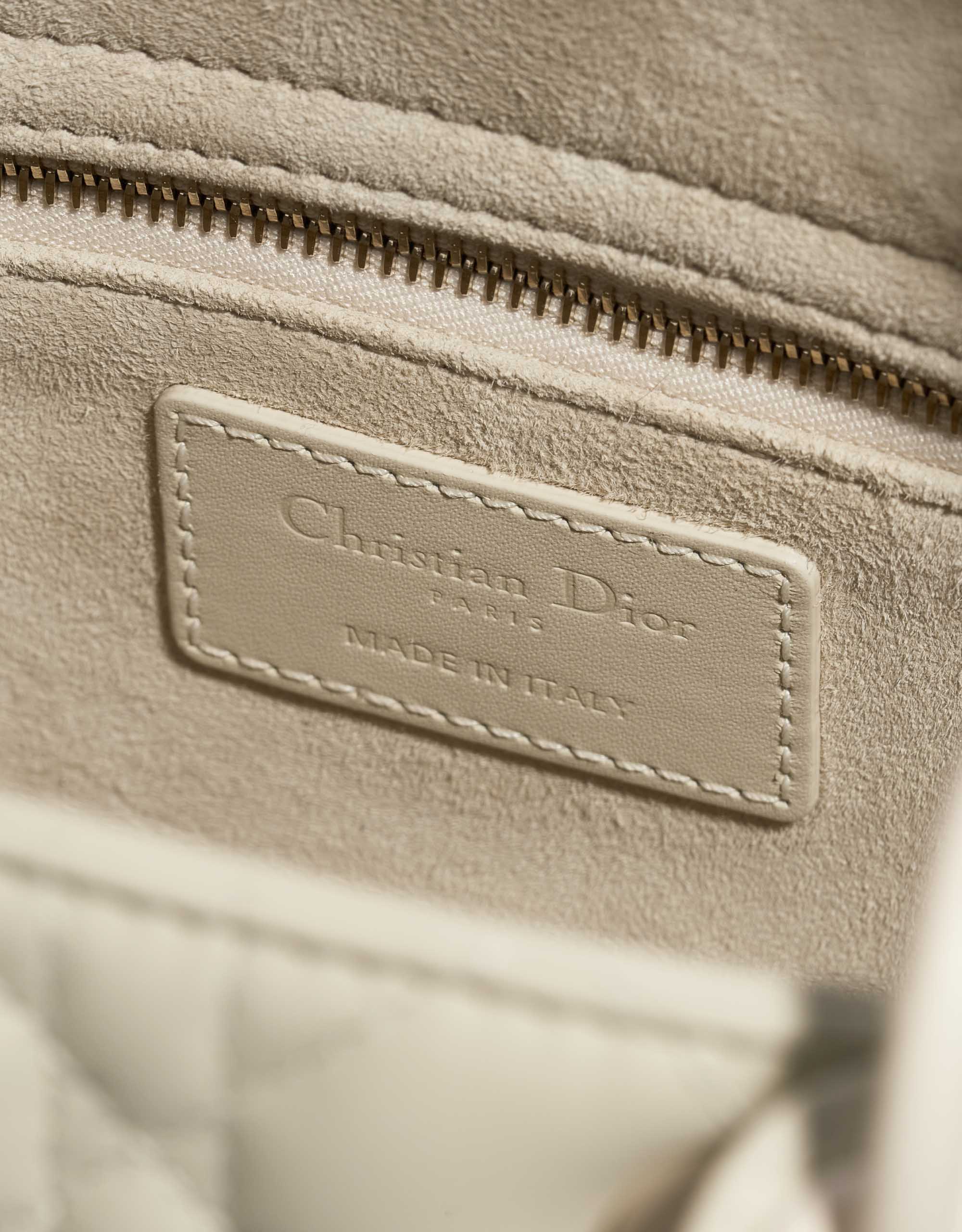 Pre-owned Dior bag Lady Medium Lamb Cream Beige Logo | Sell your designer bag on Saclab.com