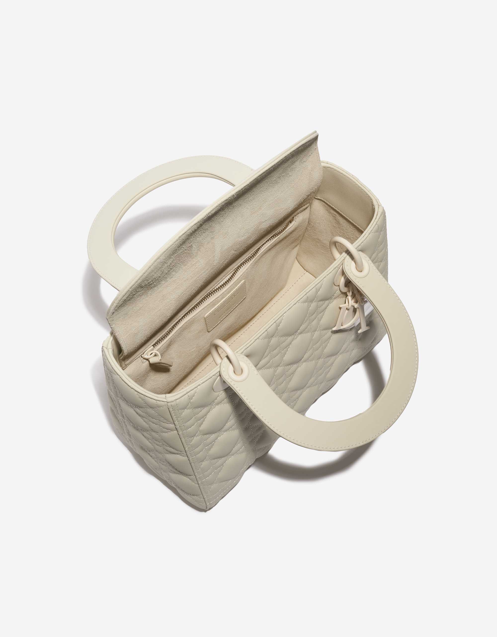 Pre-owned Dior bag Lady Medium Lamb Cream Beige Inside | Sell your designer bag on Saclab.com