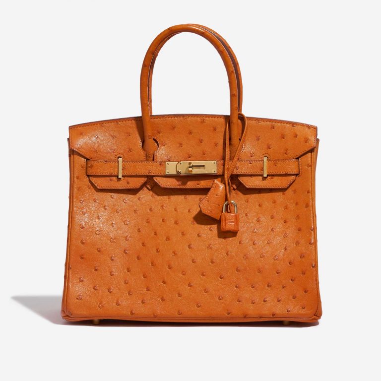 Pre-owned Hermès bag Birkin 30 Ostrich leather Orange Orange Front | Sell your designer bag on Saclab.com