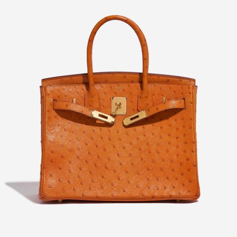 Pre-owned Hermès bag Birkin 30 Ostrich leather Orange Orange Front Open | Sell your designer bag on Saclab.com