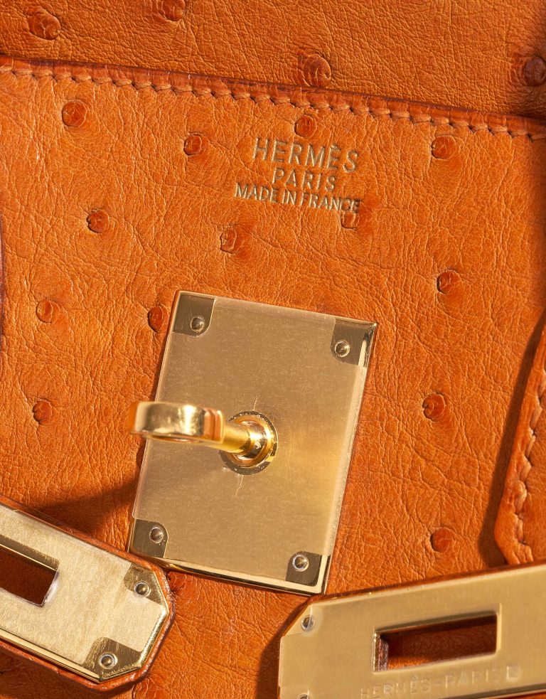 Pre-owned Hermès bag Birkin 30 Ostrich leather Orange Orange Logo | Sell your designer bag on Saclab.com