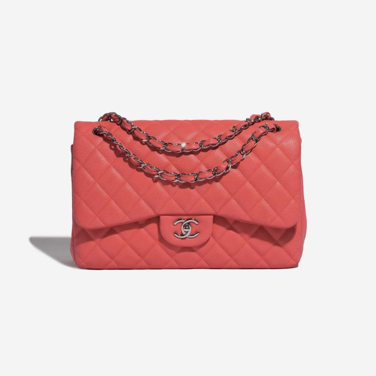 Pre-owned Chanel bag Timeless Jumbo Caviar Coral Pink Front | Sell your designer bag on Saclab.com