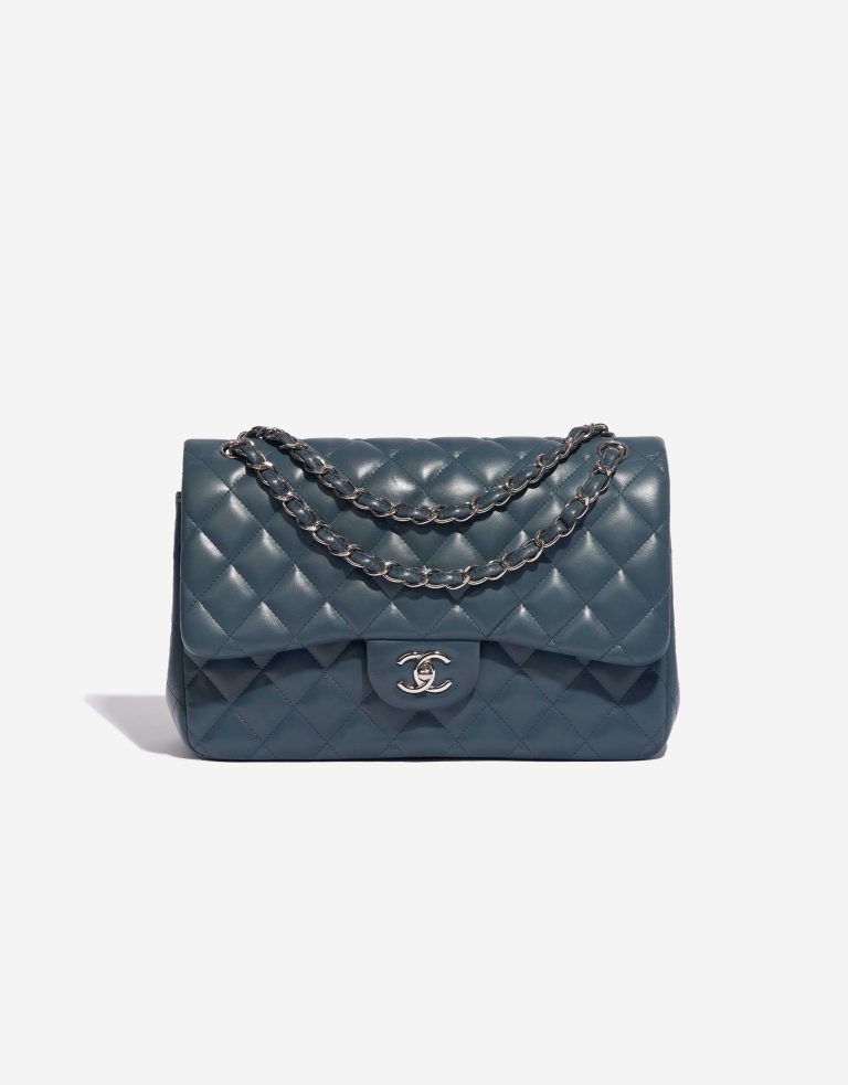 Pre-owned Chanel bag Timeless Jumbo Lambskin Blue / Gray Blue Front | Sell your designer bag on Saclab.com