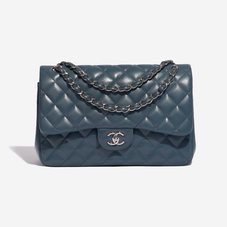 Pre-owned Chanel bag Timeless Jumbo Lambskin Blue / Gray Blue Front | Sell your designer bag on Saclab.com