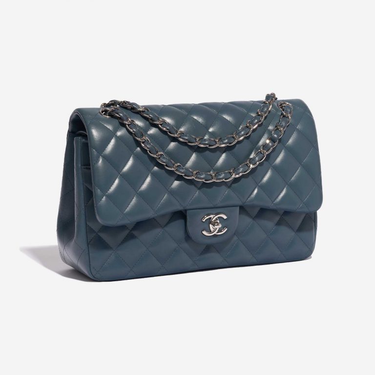 Pre-owned Chanel bag Timeless Jumbo Lambskin Blue / Gray Blue Side Front | Sell your designer bag on Saclab.com