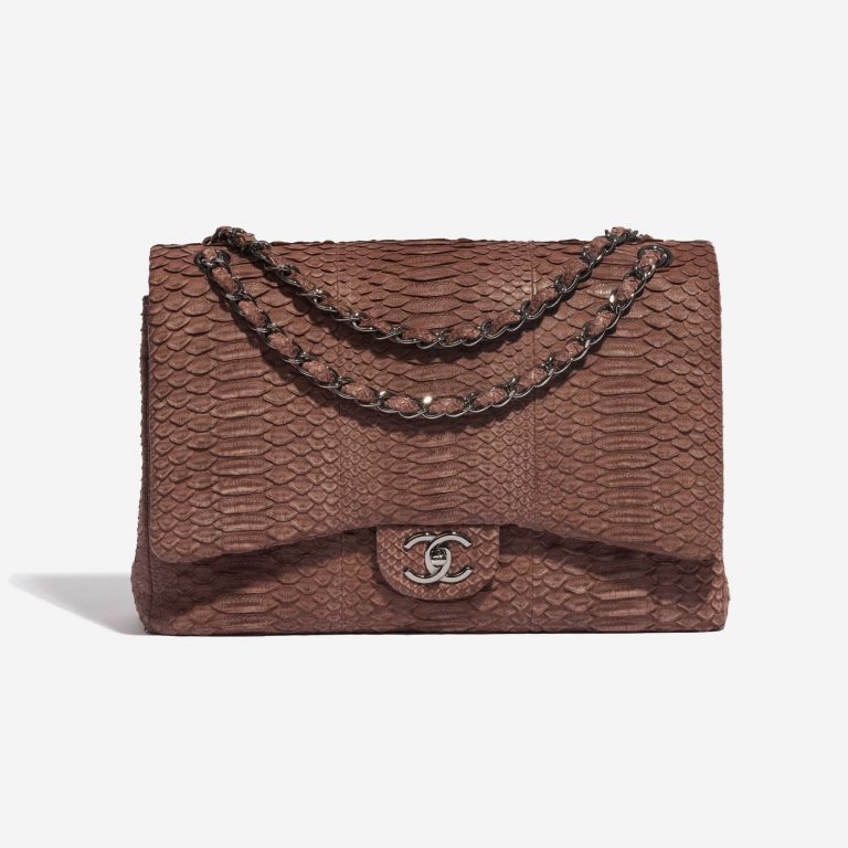 Pre-owned Chanel bag Timeless Maxi Python Brown Brown Front | Sell your designer bag on Saclab.com