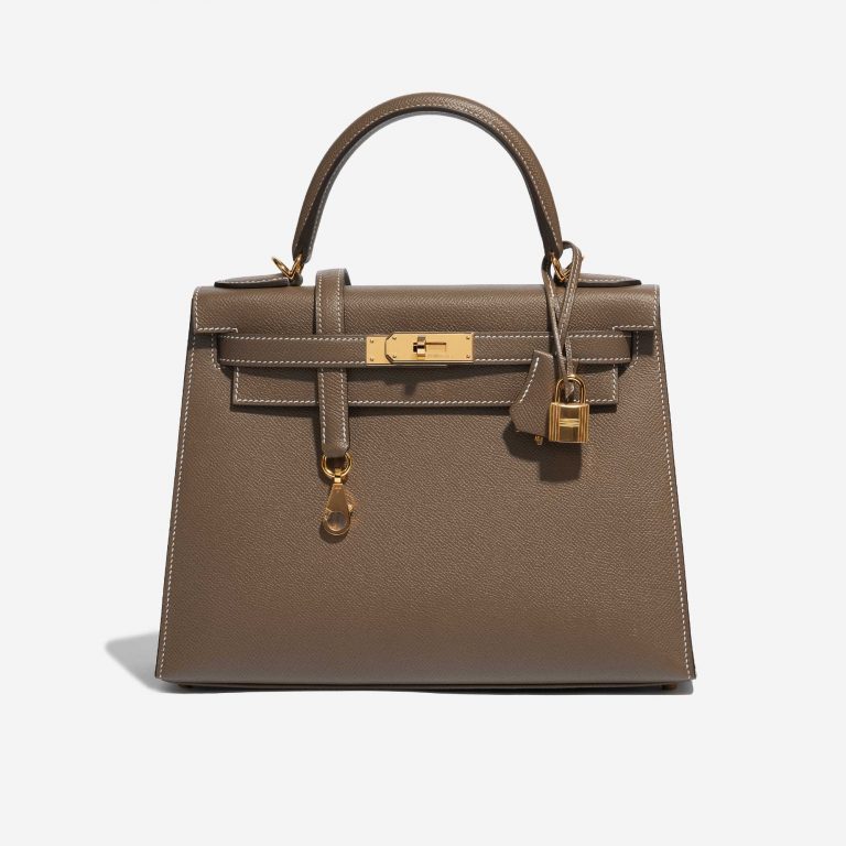 Pre-owned Hermès bag Kelly 28 Sellier Epsom Etoupe Brown Front | Sell your designer bag on Saclab.com