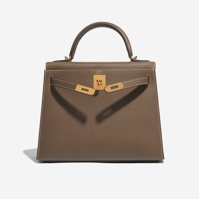 Pre-owned Hermès bag Kelly 28 Sellier Epsom Etoupe Brown Front Open | Sell your designer bag on Saclab.com