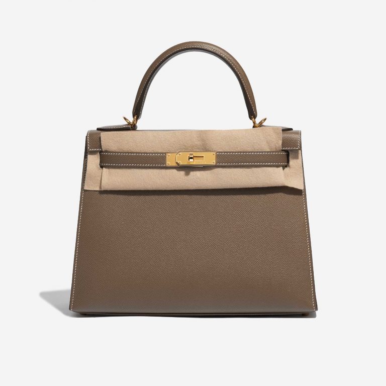 Pre-owned Hermès bag Kelly 28 Sellier Epsom Etoupe Brown Front Velt | Sell your designer bag on Saclab.com