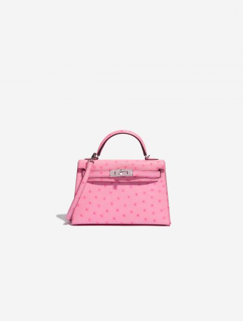 Pre-owned Hermès bag Hermes Kelly Mini 5P Bubblegum Ostrich Pink Front | Sell your designer bag on Saclab.com