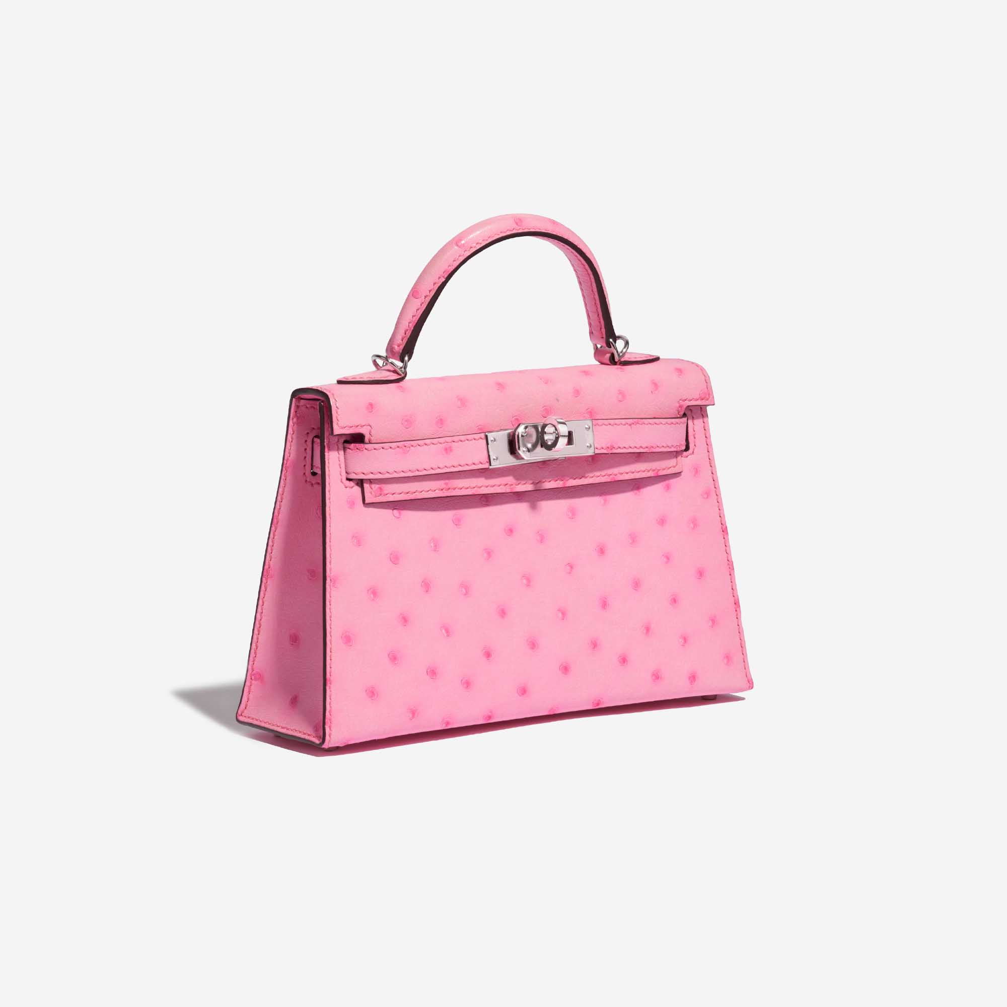 Pre-owned Hermès Tasche Hermes Kelly Mini 5P Bubblegum Ostrich Pink Side Front | Verkaufen Sie Ihre Designer-Tasche auf Saclab.com