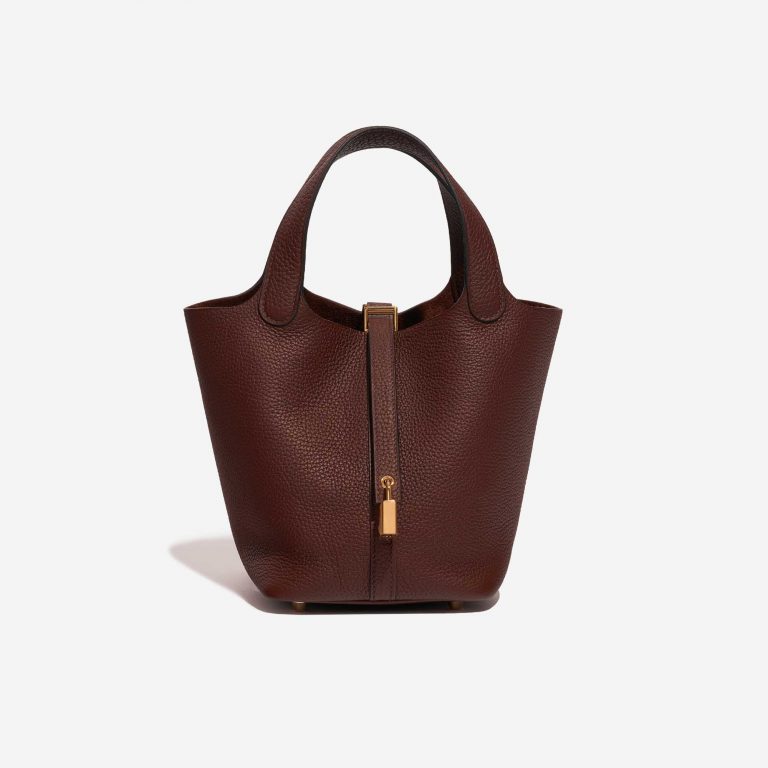 Pre-owned Hermès bag Picotin 18 Rouge Sellier Brown, Red Front | Sell your designer bag on Saclab.com