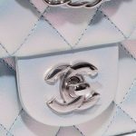 Chanel Timeless Square Mini Lamb Blue Iridescent Blue Closing System | Sell your designer bag on Saclab.com
