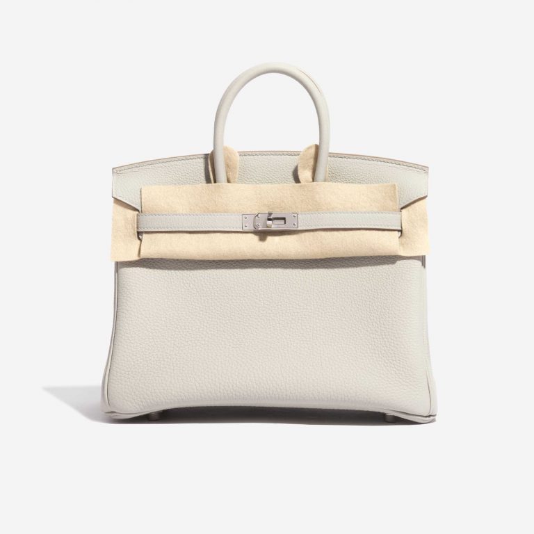 Pre-owned Hermès bag Hermes Birkin 25 Togo Gris Perle White Front Velt | Sell your designer bag on Saclab.com