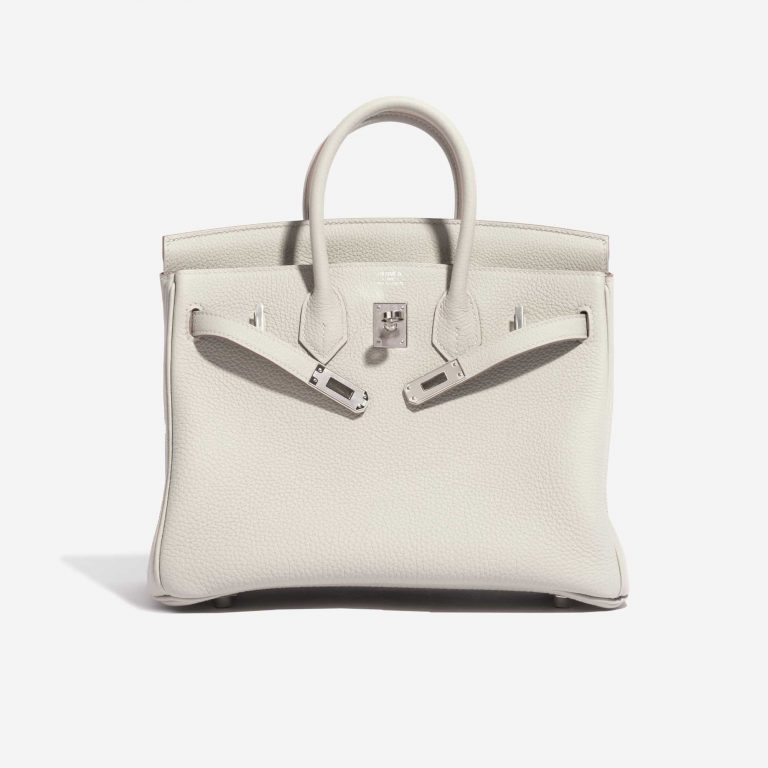 Pre-owned Hermès bag Hermes Birkin 25 Togo Gris Perle White Front Open | Sell your designer bag on Saclab.com